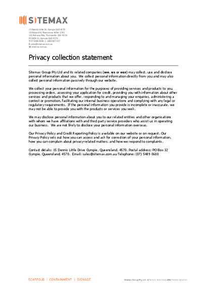 Privacy Collection Statement