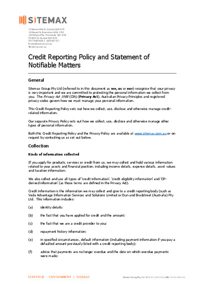 Credit Reporting Policy